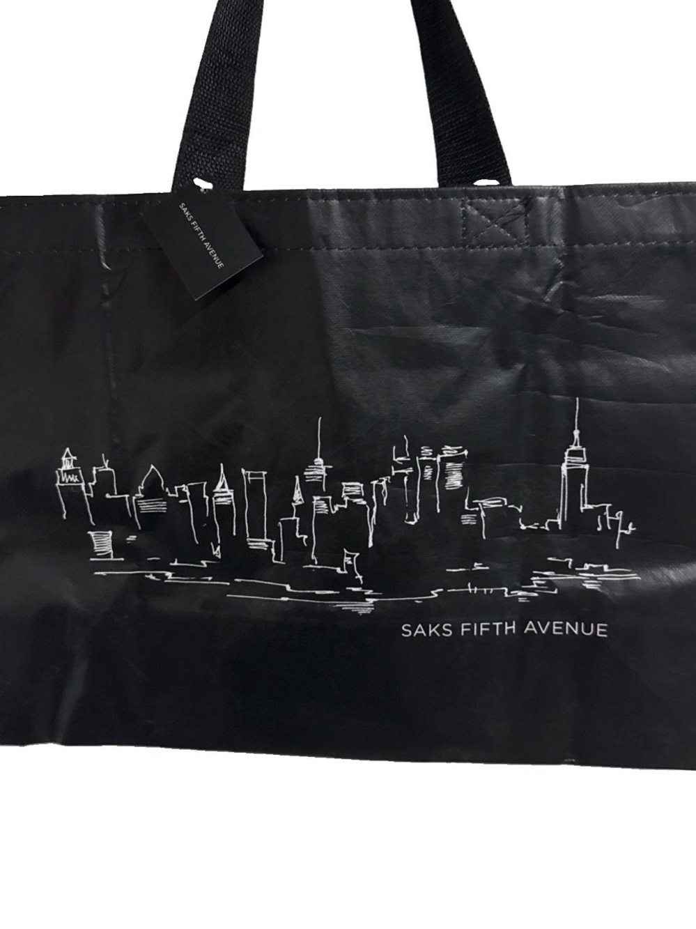Saks Fifth Avenue reusable bag Black Tote with White Skyline Sketch